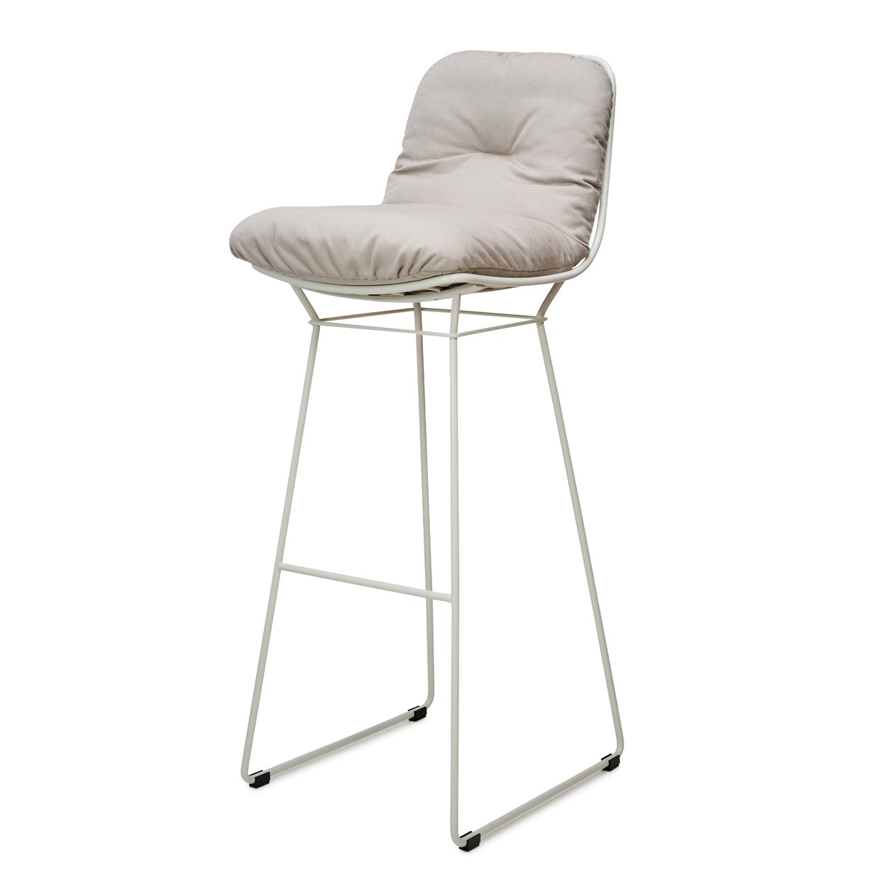 Leyasol Barstool High für draußen, Sitzkissen Lopi Ash in hellem Grau, weißes Drahtgestell, Seitenansicht