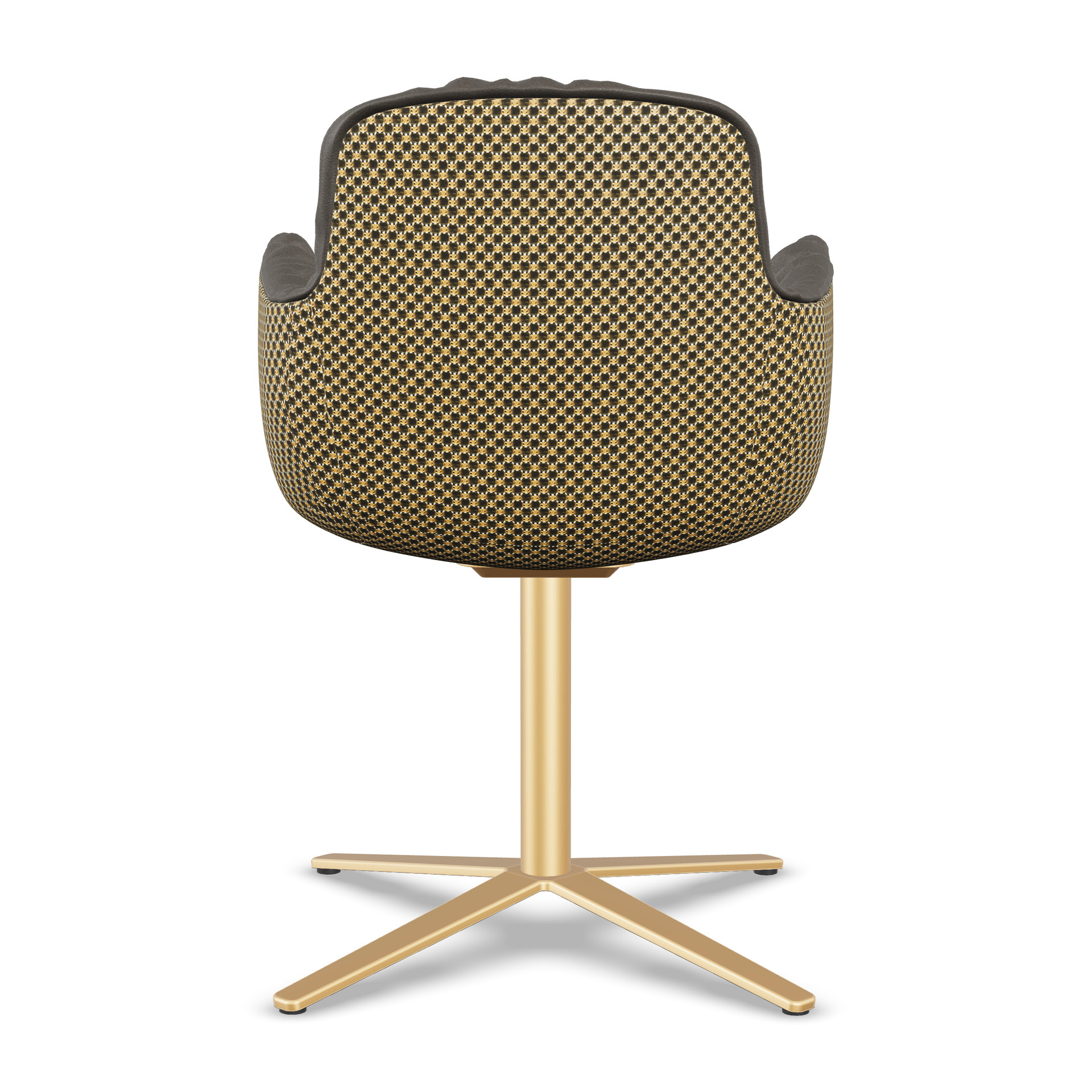 Leya Armchair High mit Rückseite in gemustertem Stoff Nobilis Raphael 73 Vert Kaki, Sternfuß in Bronze, Rückansicht
