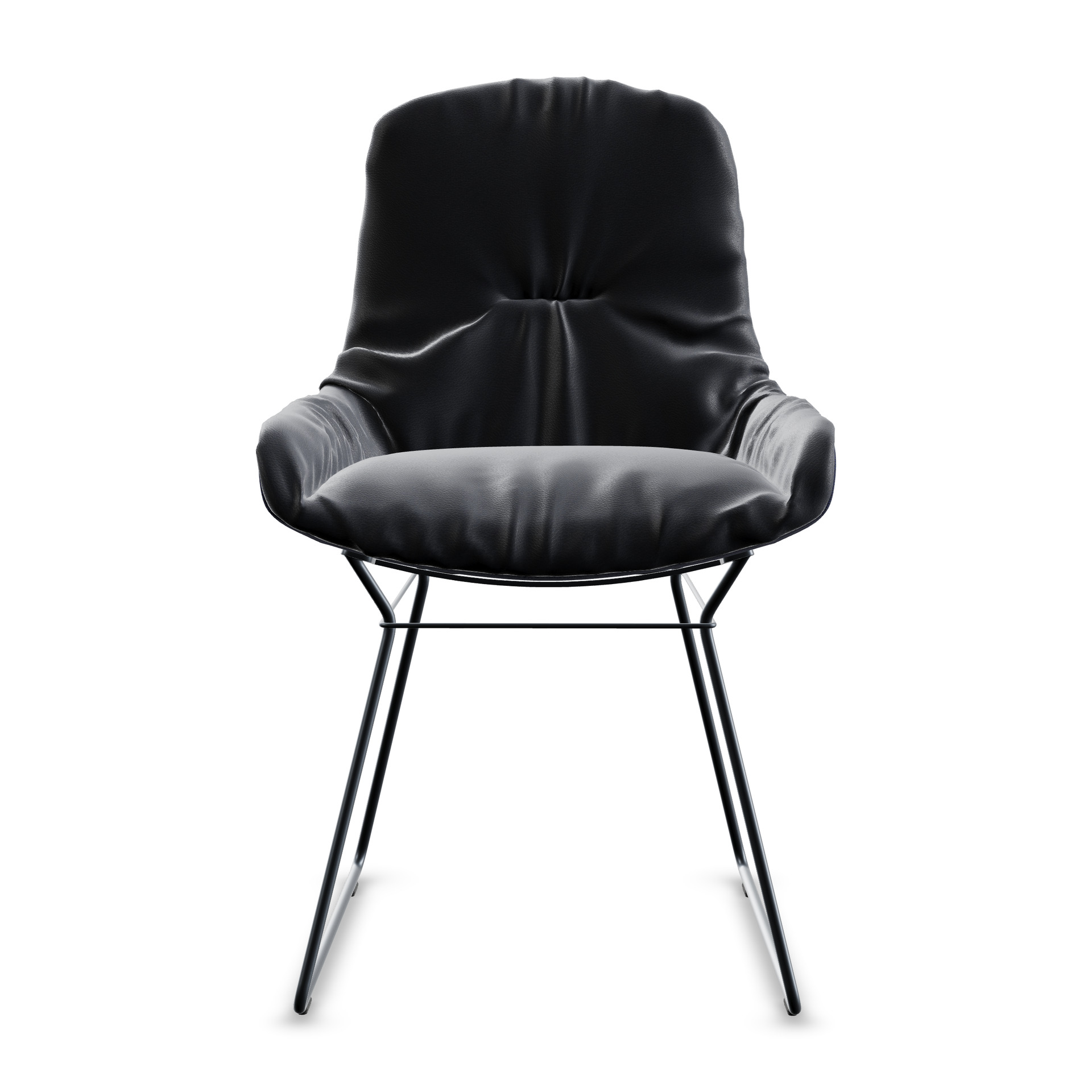 Leya Armchair Low in dunklem Leder Opium Oceano mit Drahtgestell, Frontansicht