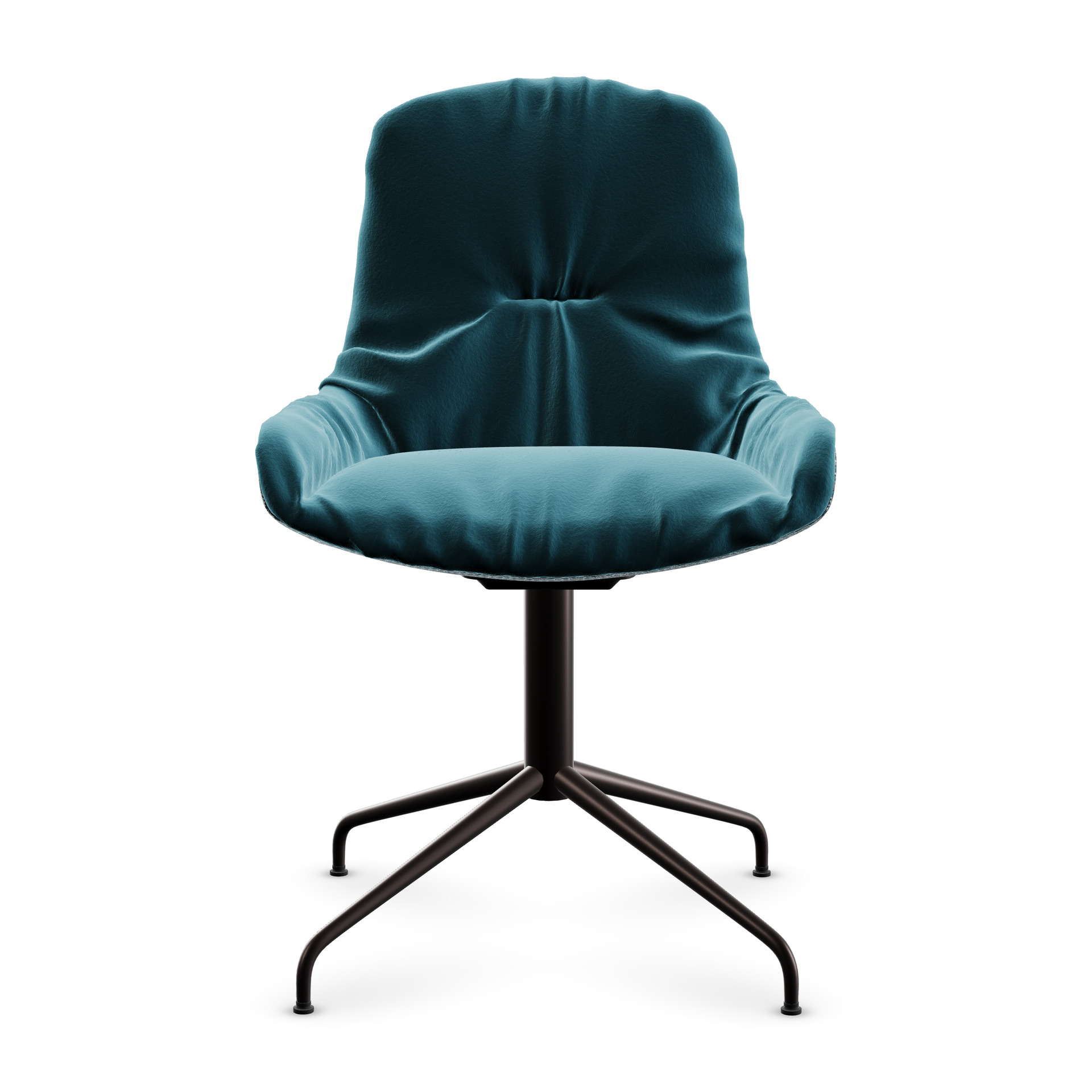 Leya Armchair Low in petrolblauem Stoff mit schwarzem Sternfußgestell, Frontansicht